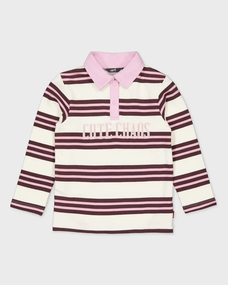 Gestreepte polo met lange mouwen | AOP Pink Stripe