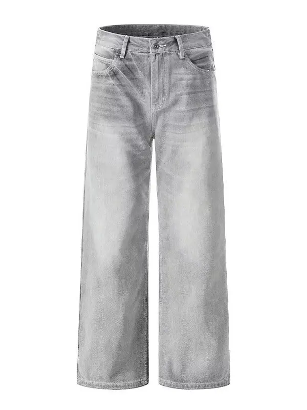Gewassen grijsgroene losse denim jeans unisex