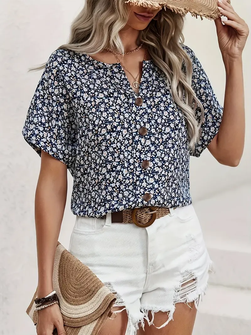 Gianna | Blumenmuster Gathered Shoulder Bluse