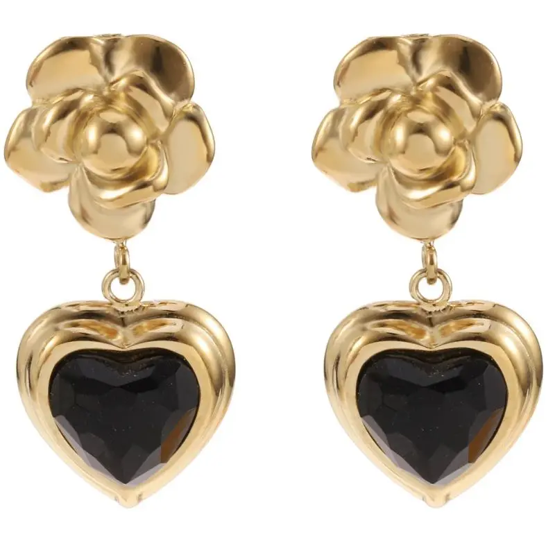 Goud met zwarte hartjes earring