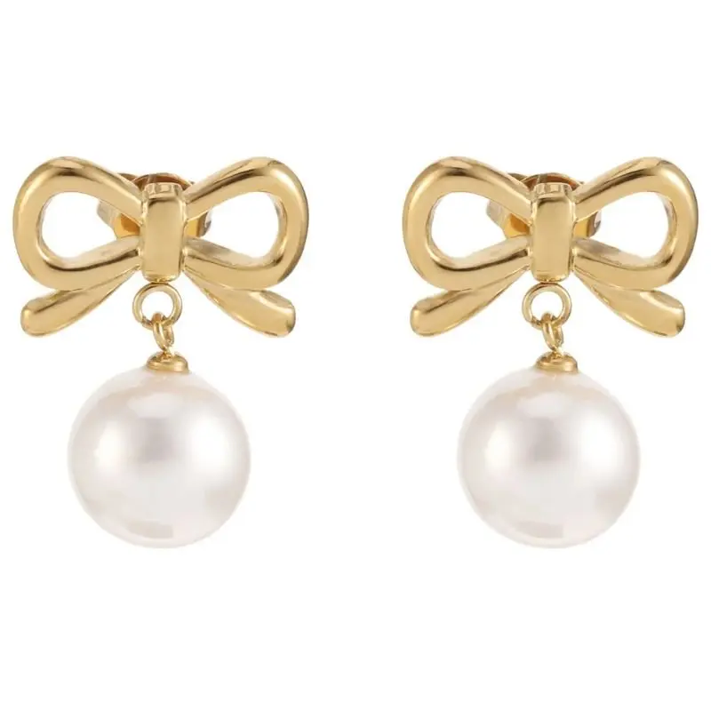 Gouden strikjes earring met parel