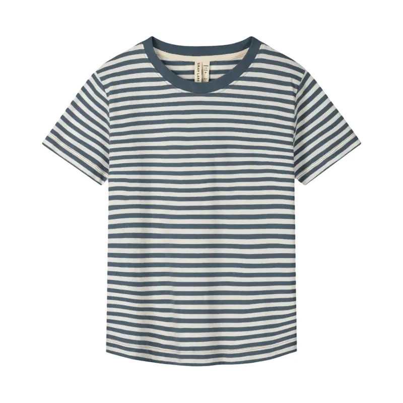 Gray Label Striped Oversized Tee Blue Grey - Cream