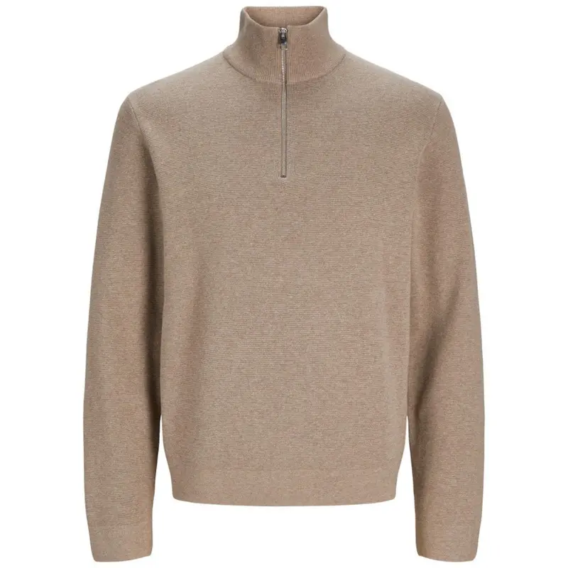 Greige Melange knit half zip Blamilano Stitch