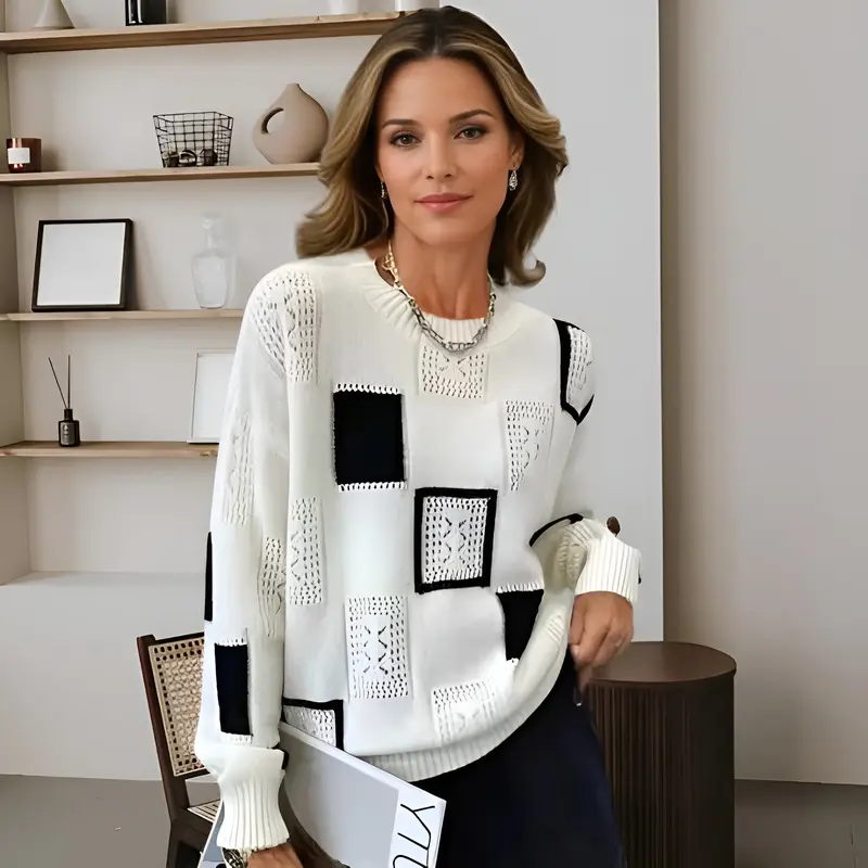 Greta | Geometrischer Strickpullover Mit Modernem Muster