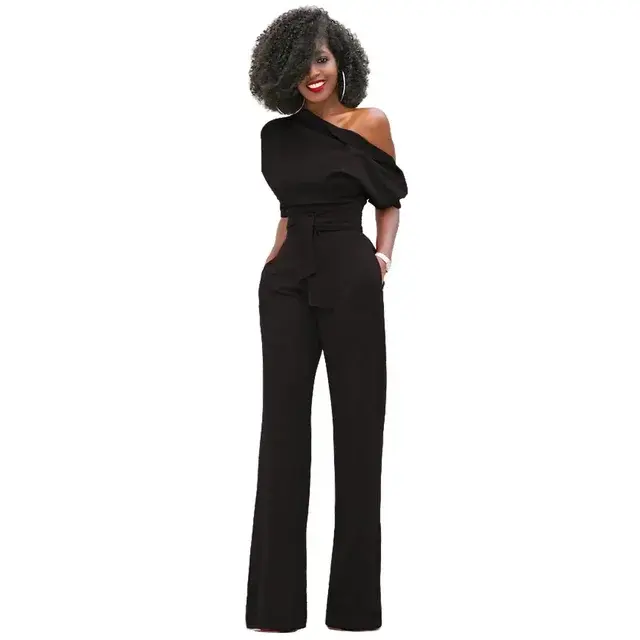 Greta | Jumpsuit mit Schrägem Kragen und Weiten Beinen