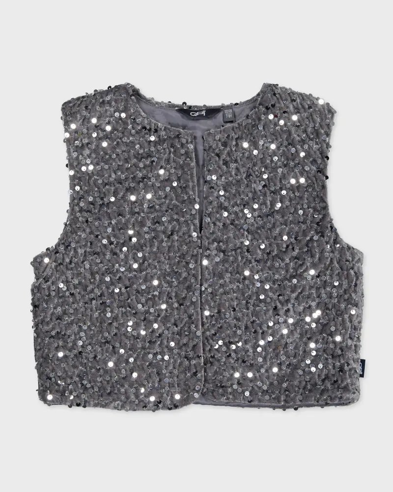 Grijs gilet met pailletten | Silver