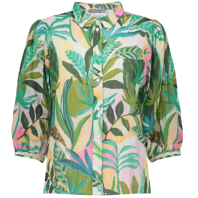 Groen met multicolor geprinte blouse 63450