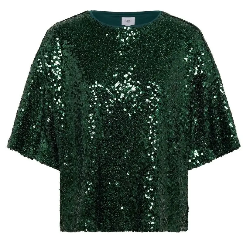Groene glitter pailletten top Myra