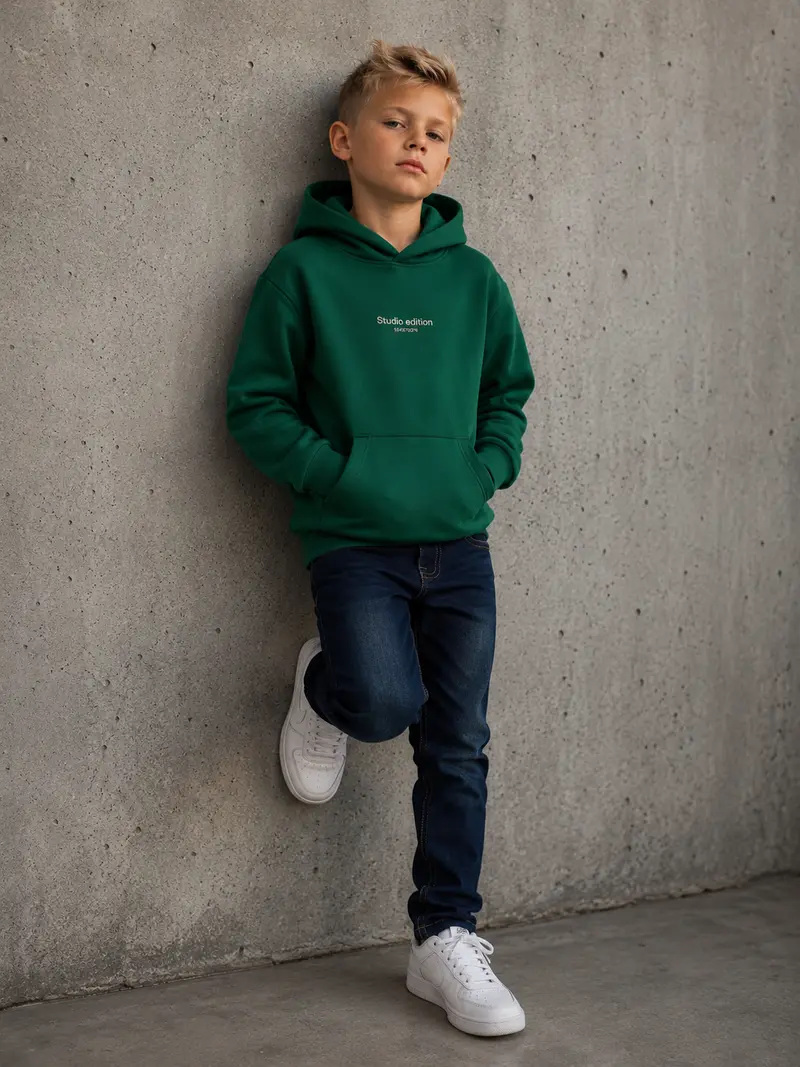 Groene hoodie studio