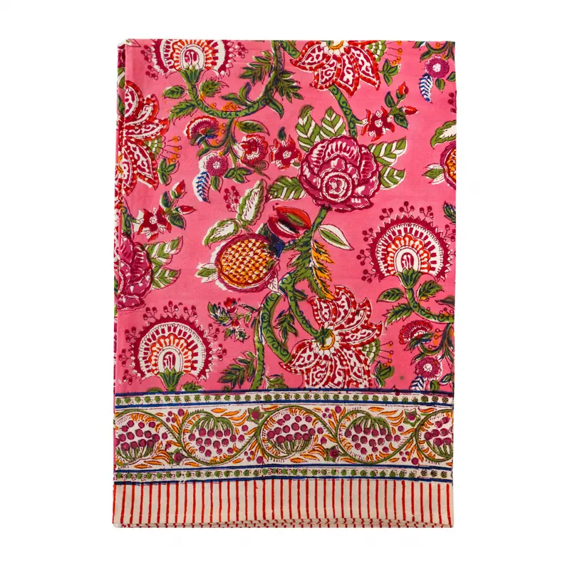 Gulnar Bloom Tablecloth Hand Block Printed Cotton, Jaipur