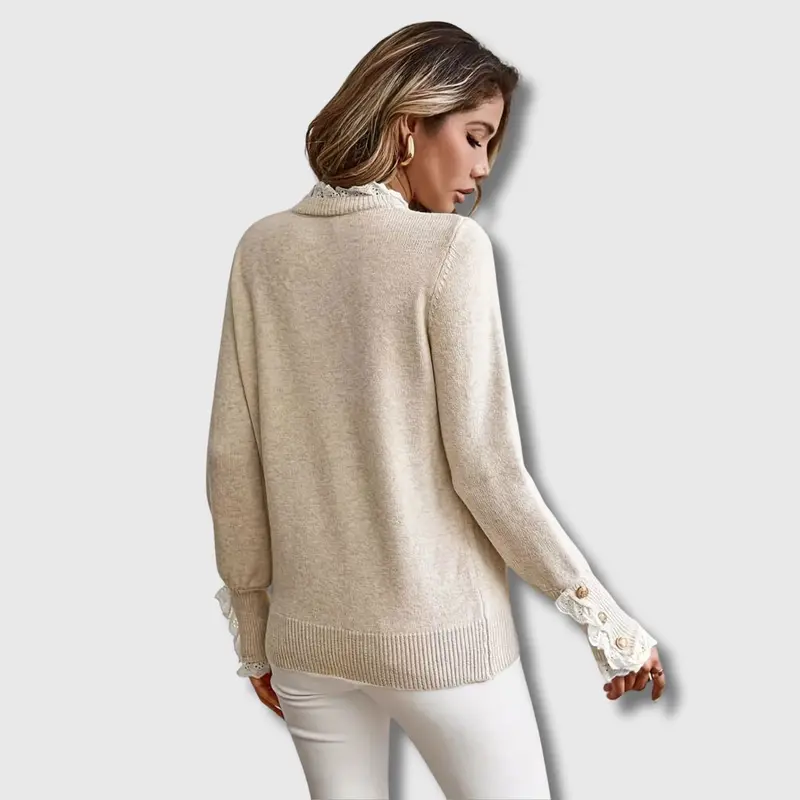 Gwenda | Damen Strickpullover mit Spitze Rundhals