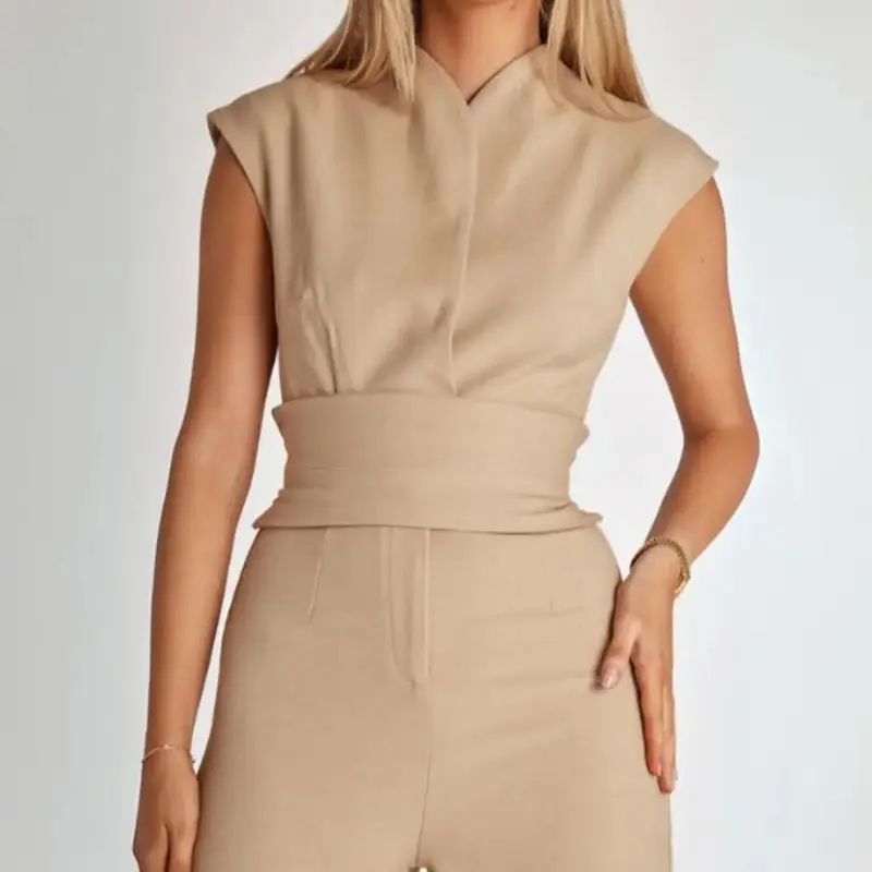 Hannah | Weites Bein Ärmellos Jumpsuit