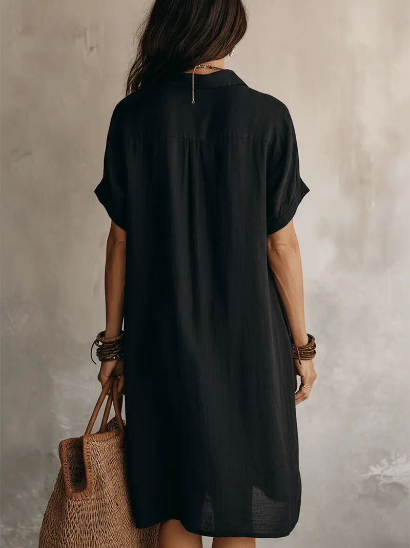 Heike | Bequemes Leinenkleid mit Knopfleist