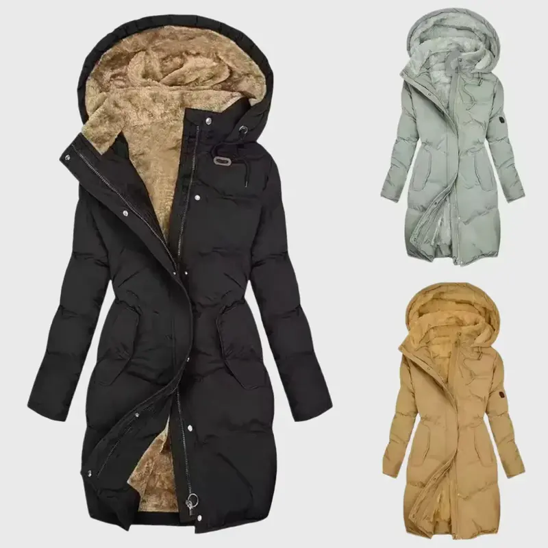 Helvike | Damen Lange Steppjacke mit Kapuze