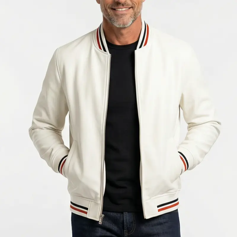 Herren-Bomberjacke mit gestreiftem Besatz