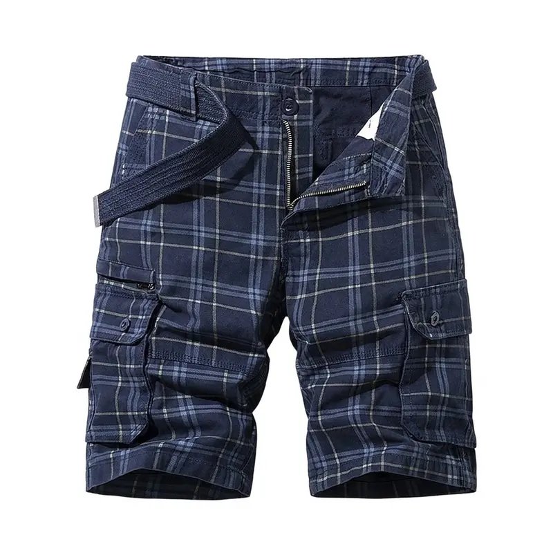 Herren Cargo Shorts mit Karomuster und Beintaschen