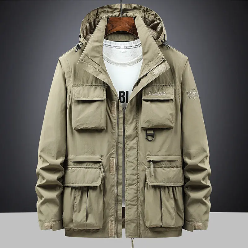 Herren Fieldjacke mit Kapuze und Multifunktionstaschen
