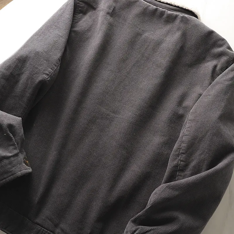 Herren gefütterte Cordjacke mit Teddykragen und Knopfleiste