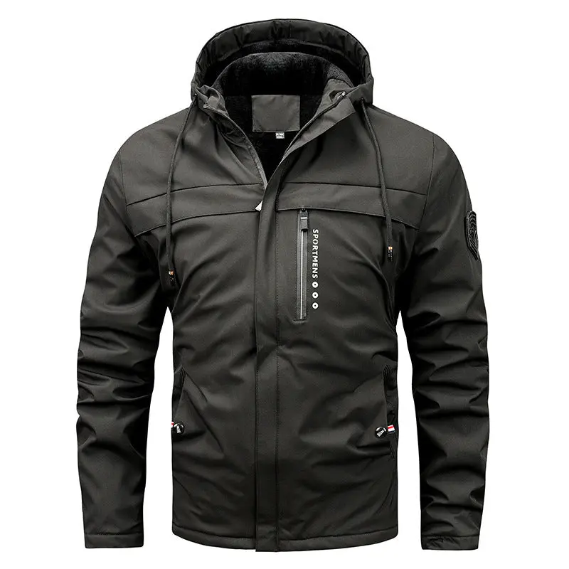 Herren gefütterte Softshelljacke mit Kapuze und Brusttasche
