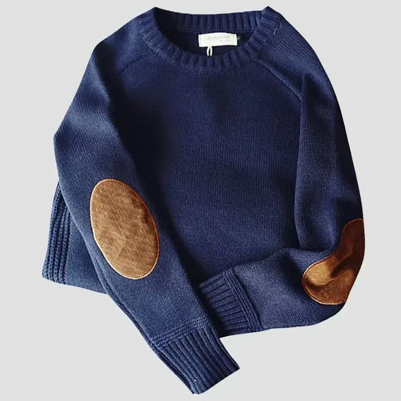 Herren Klassischer Strickpullover mit Ellbogenpatches Warmer Winterpullover