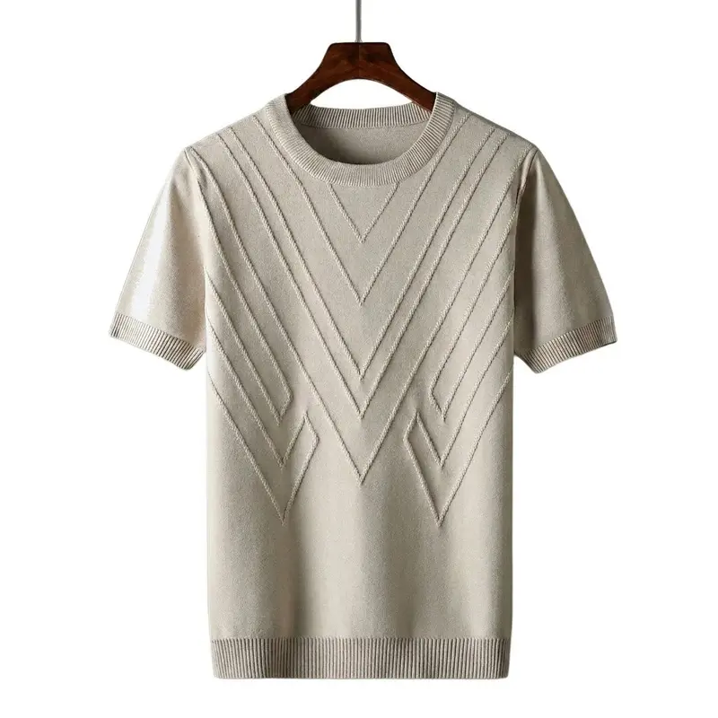 Herren Kurzarm Strickoberteil mit geometrischem V Muster