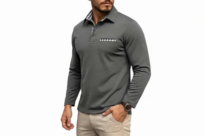 Herren Langarm Poloshirt mit Kontrastkragen