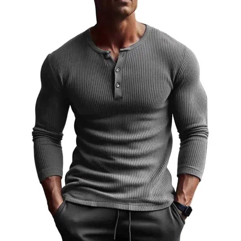 Herren Langarmshirt mit Rippstruktur und Knopfleiste