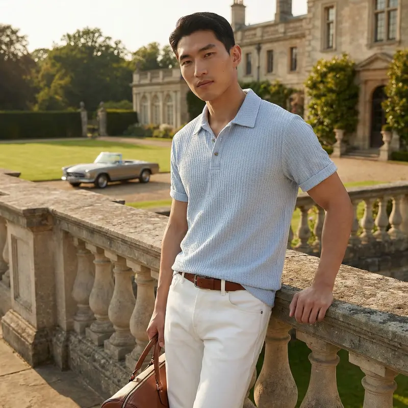 Herren Poloshirt mit Strukturmuster und Knopfleiste