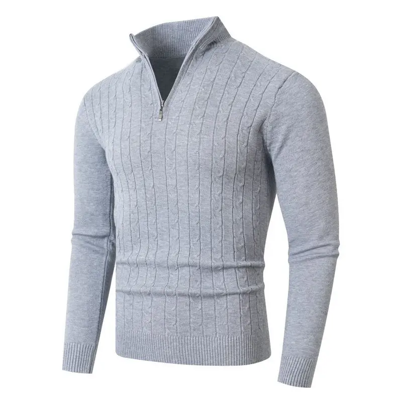 Herren Pullover mit Kabelstrickmuster und Stehkragen