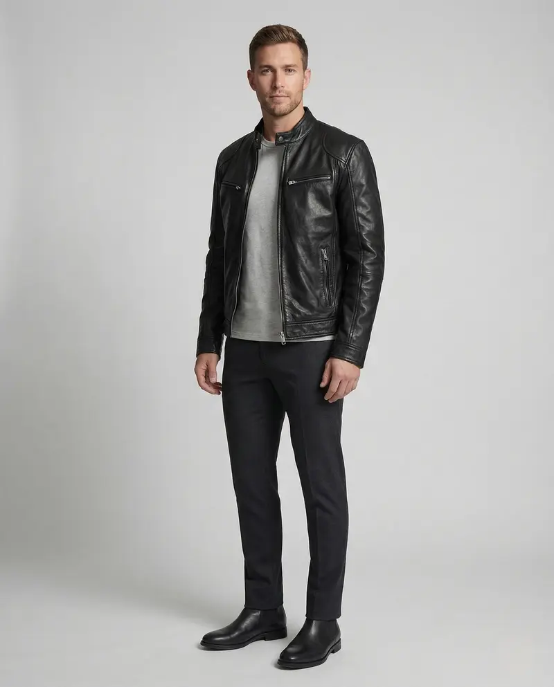 Herren Racer Lederjacke