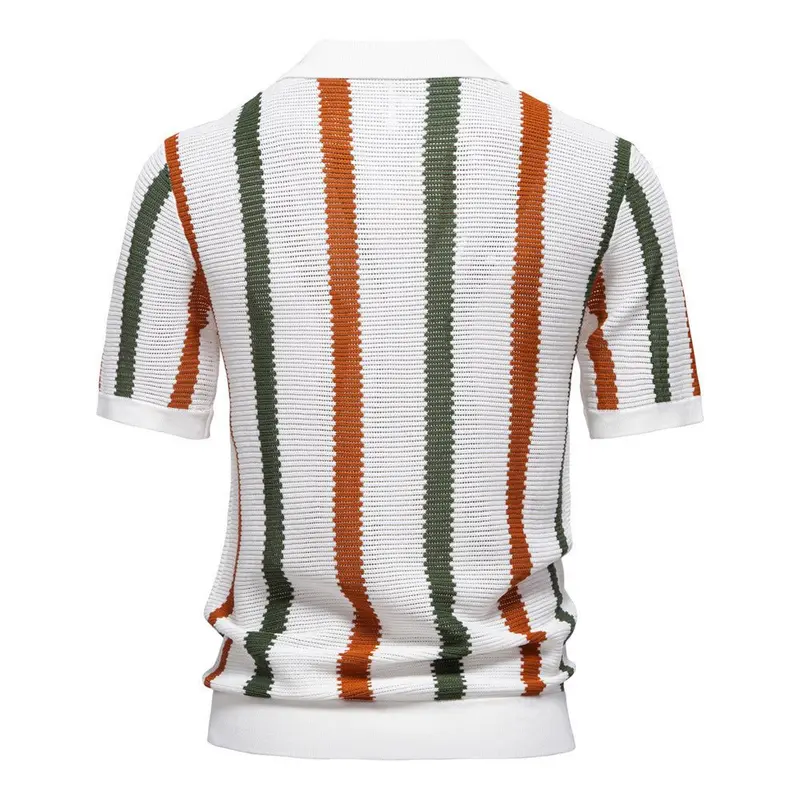 Herren-Strick-Poloshirt mit Streifenmuster
