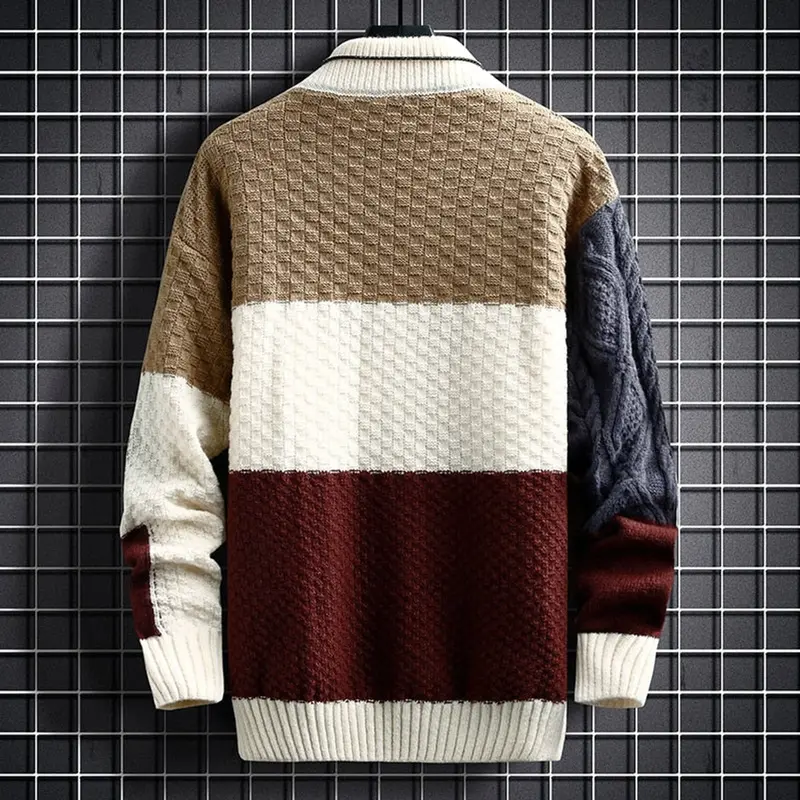 Herren Strickpullover Colorblock Grobstrick Cardigan Langarm Modernes Design