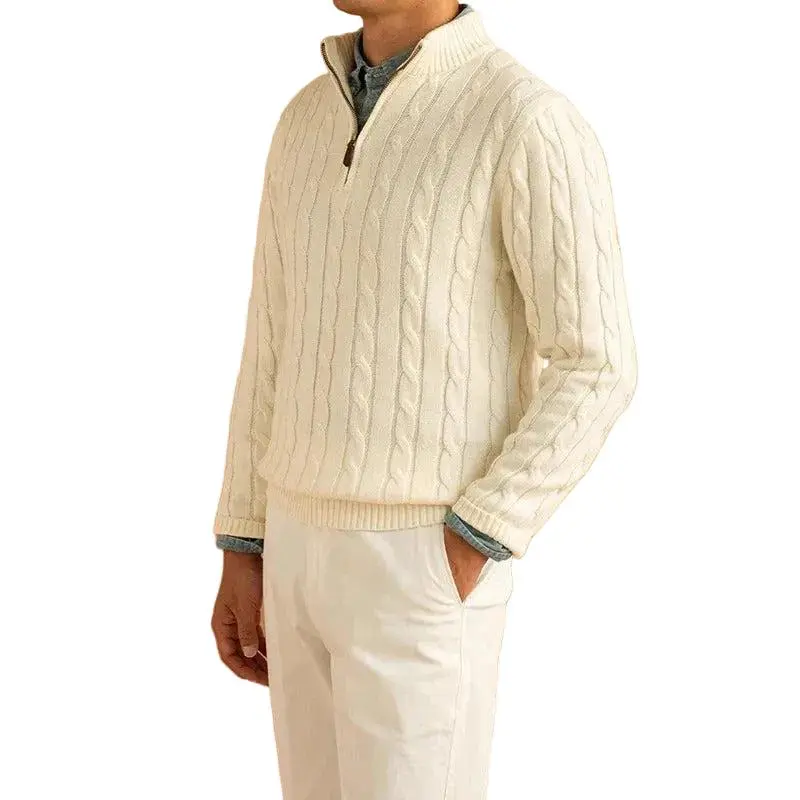 Herren Strickpullover mit Zopfmuster und Stehkragen