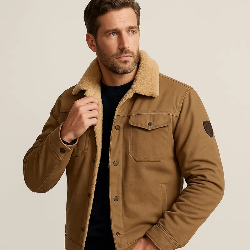 Herren-Utility-Jacke mit Fleecefutter und Knopfleiste