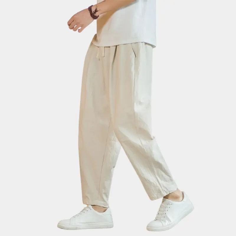 Herren Verstellbar Locker Geschnitten Leinenhose