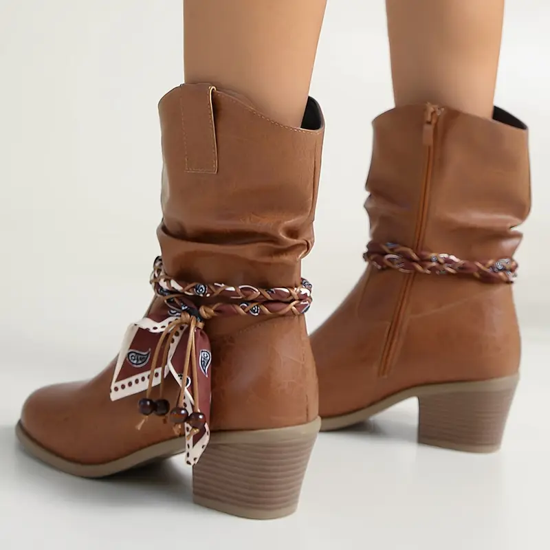Idunn | Damen Stiefelette Western Schleife Braun