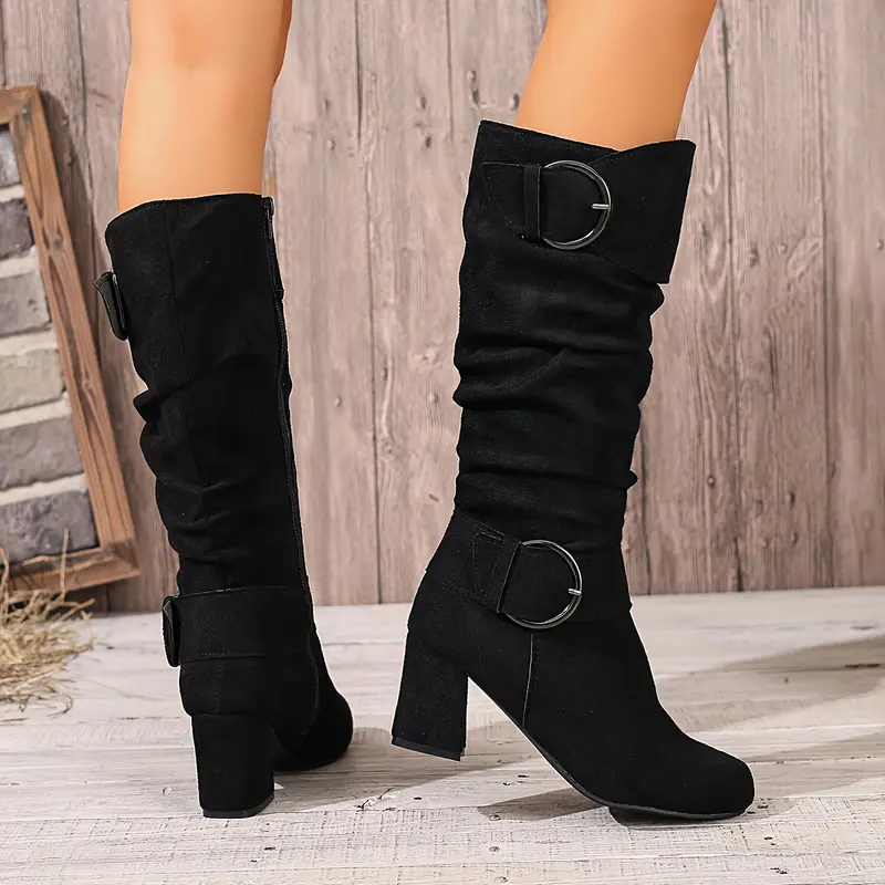 Imke | Damen Kniehohe Stiefel mit Blockabsatz