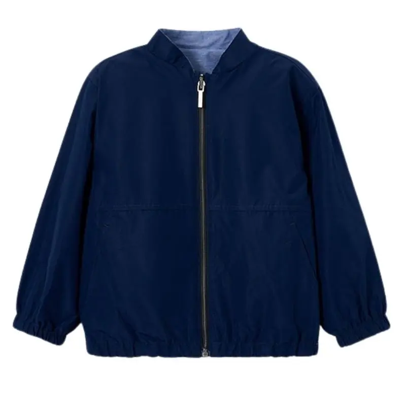 Indigoblauwe reversible linnen windbreaker 3444
