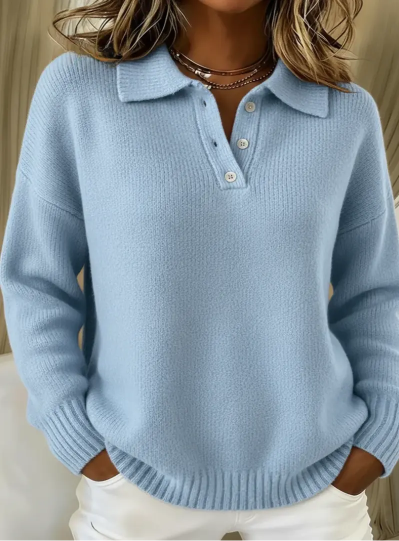 Ingrun | Damen Strickpullover mit Polokragen