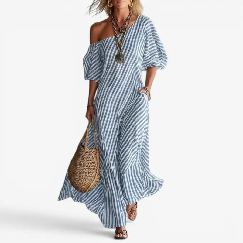 Inoni | Damen Off-Shoulder Gestreiftes Maxikleid