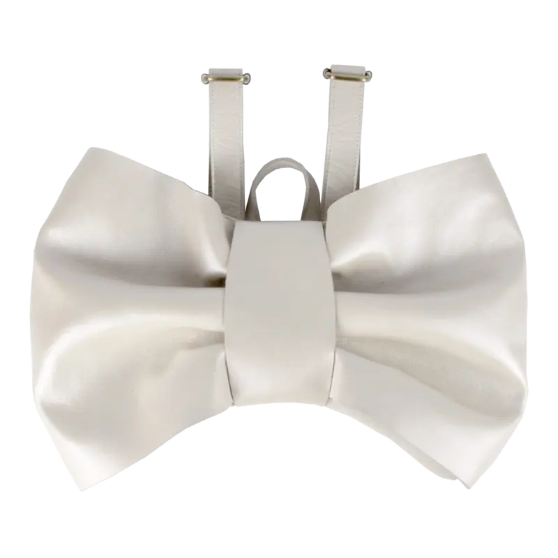 Iono Schoolbag | Bow | Off White Metallic Leather