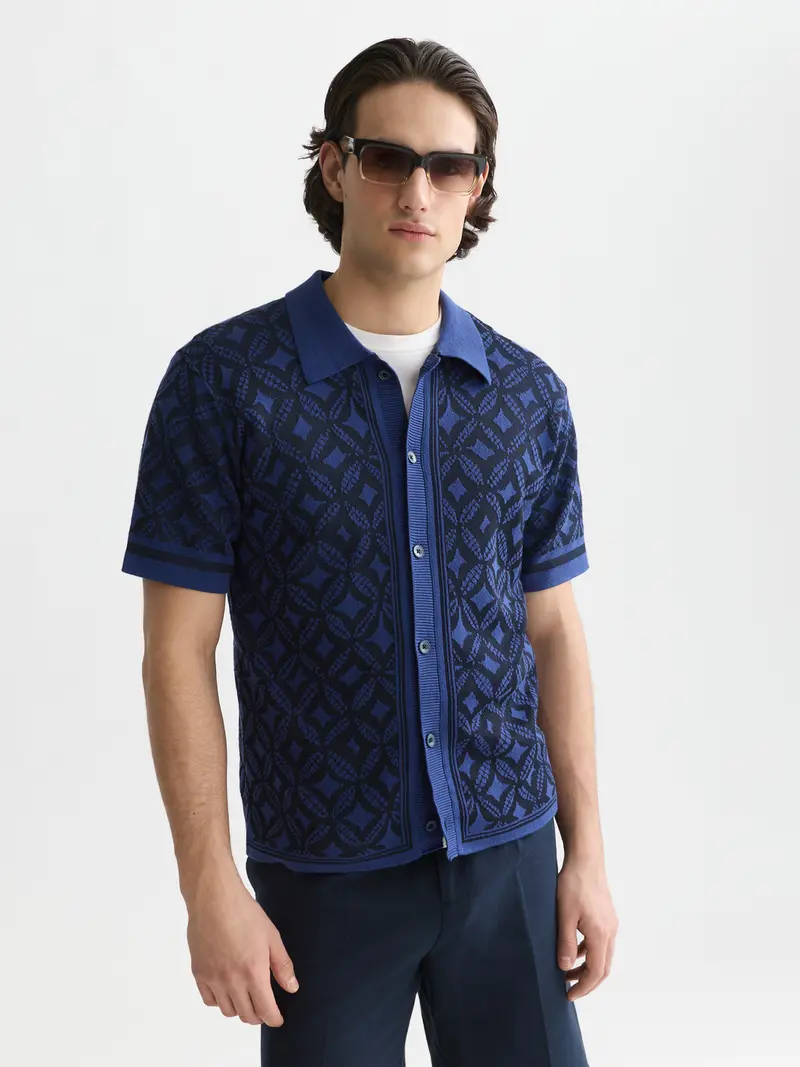 Jacquard Knitted Short-Sleeved Shirt