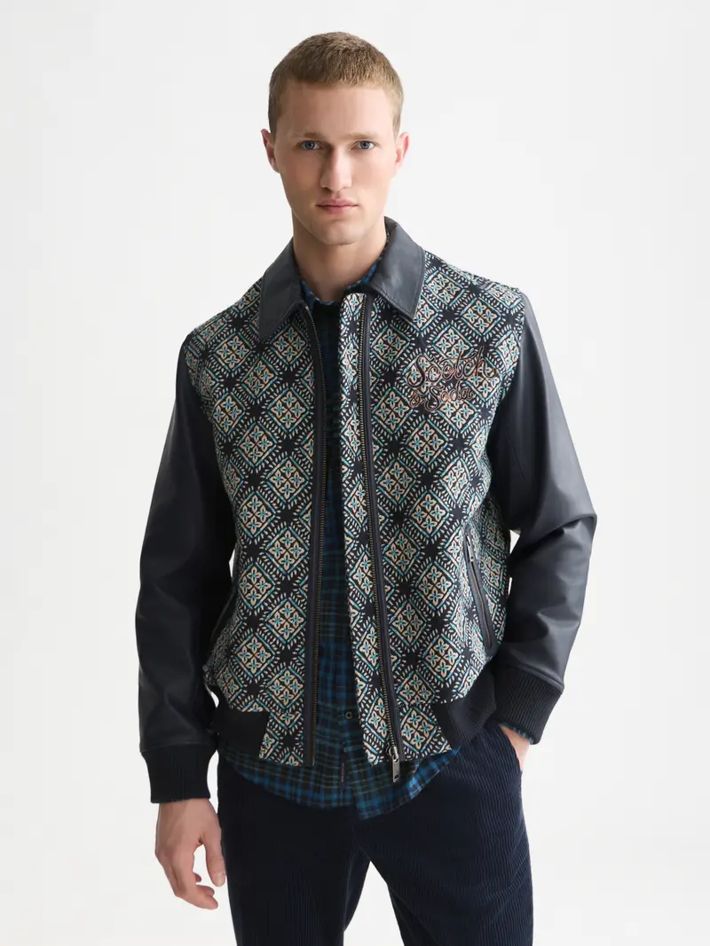 Jacquard Leather Varsity Jacket
