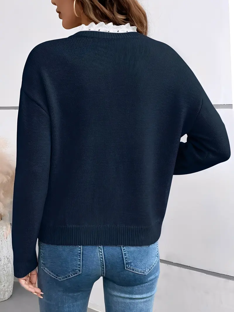 Jadvyga – Strick Bluse Mit Spitzenkragen