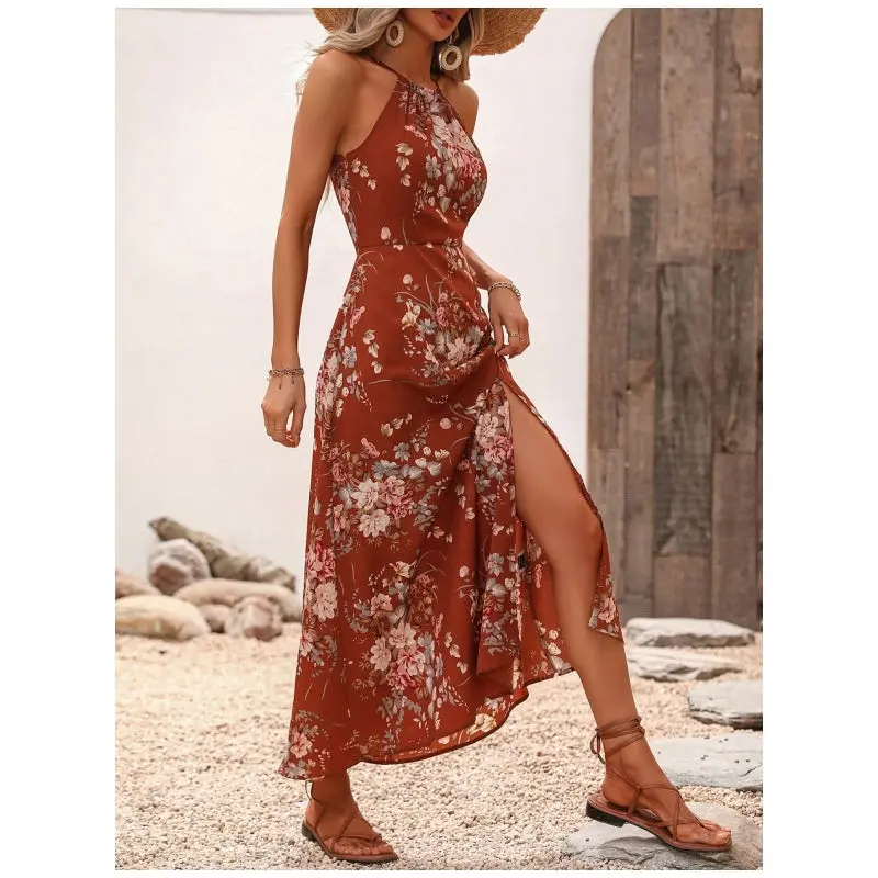 Jarissa | Florales Neckholderkleid mit Seitenschlitz