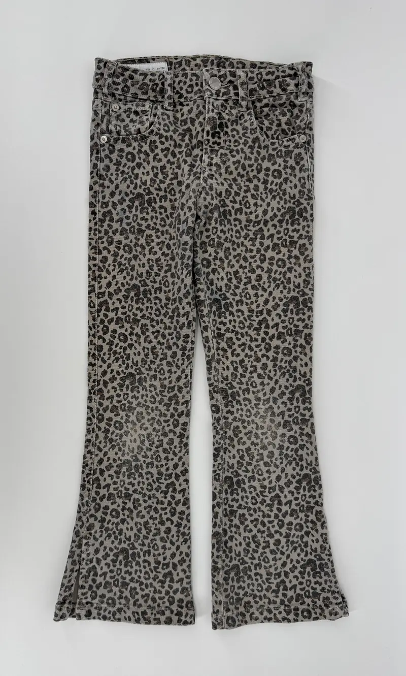 Jeans Beige Bruin Luipaard Flared Maat 122