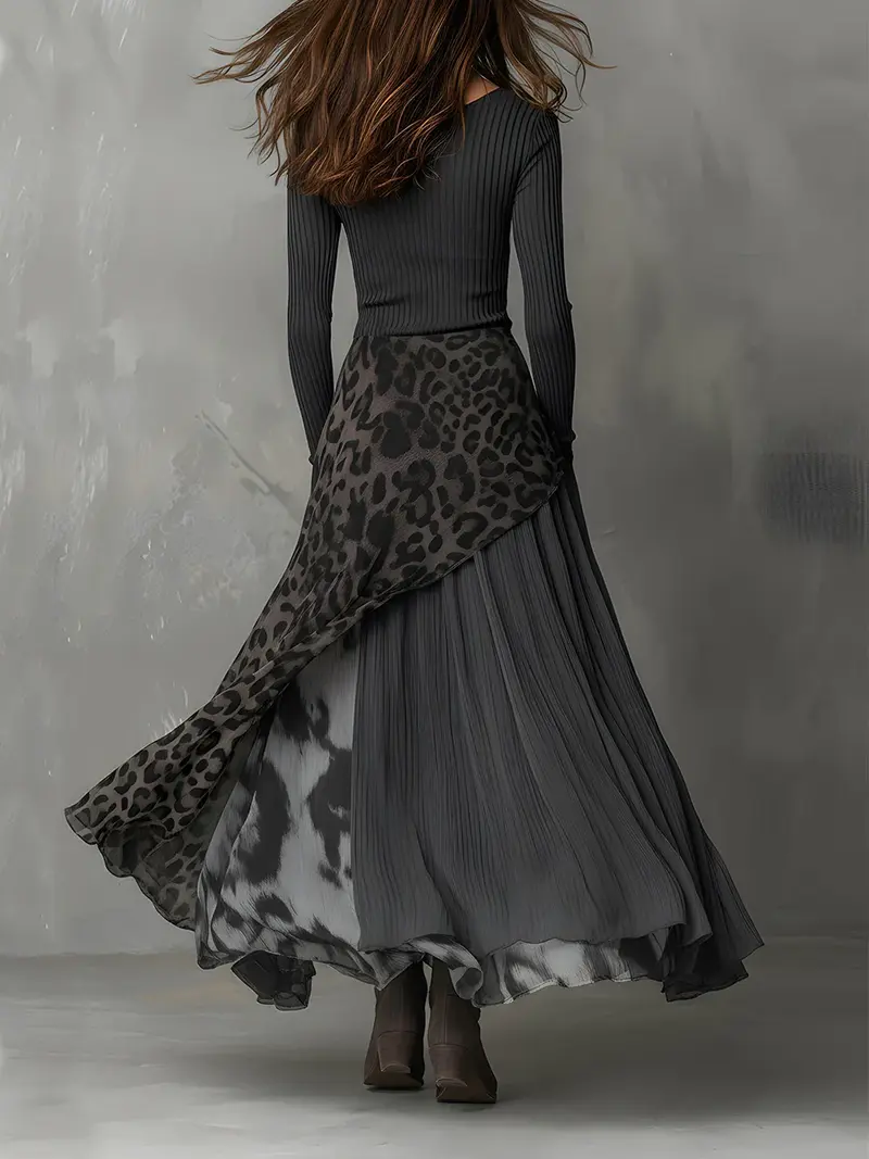 Johanna | Damen Leopardenmuster Lässiges Maxikleid