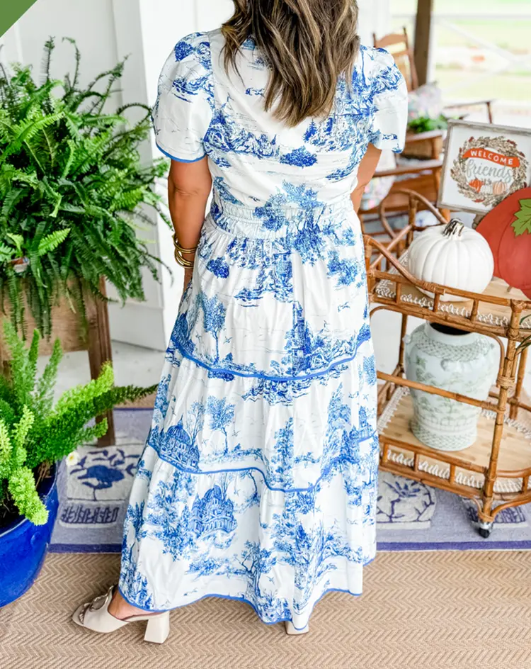 Julie | Toile Muster V-Ausschnitt Maxikleid