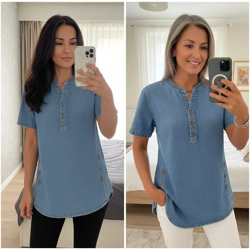 Julina – Jeansbluse Mit Lockerer Passform