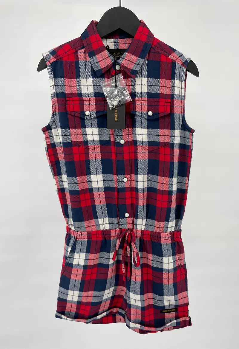 Jumpsuit Mouwloos Rood Wit Blauw Geruit Maat 134